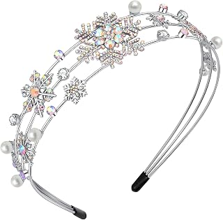 HEIDKRUEGER Christmas New Year Headband Mardi Gras Hairbands for Women Festive Holiday Parade Hair Hoop (Snowflake/Silver AB Crystal)