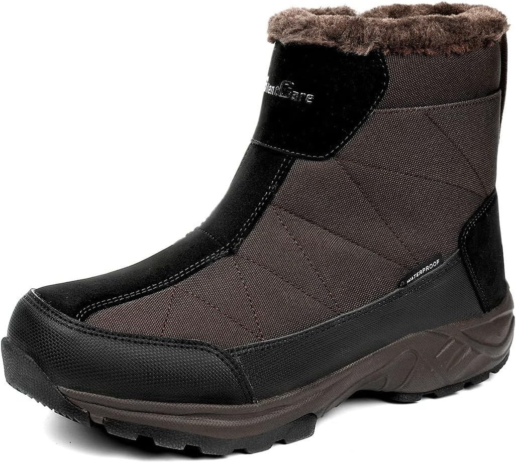 Men's Warm Snow Boots, Fur Lined Waterproof Winter Shoes, Anti-Slip Lightweight Ankle Boot
