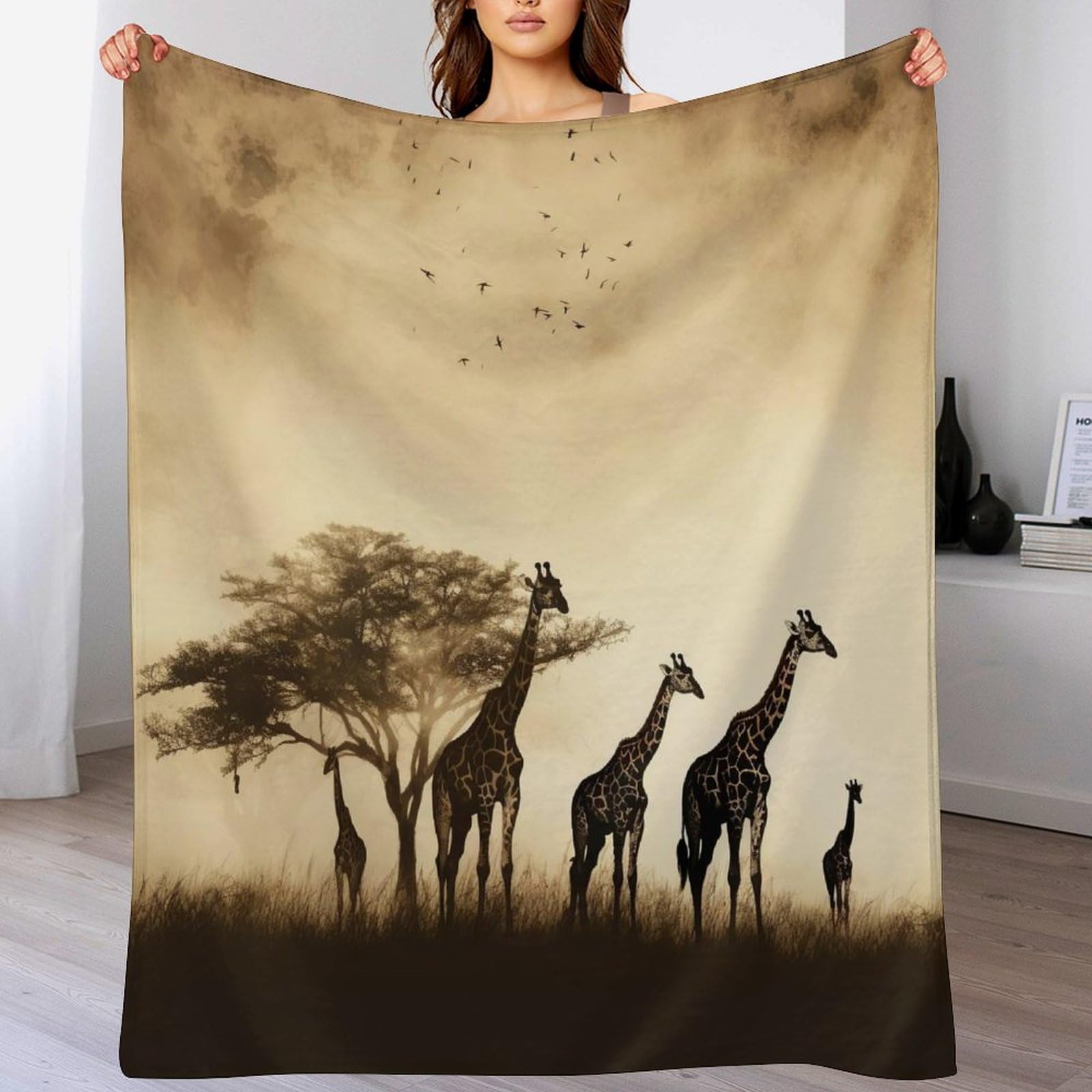 Manta de franela con diseño de jirafa y acabado premium de 130x150cm