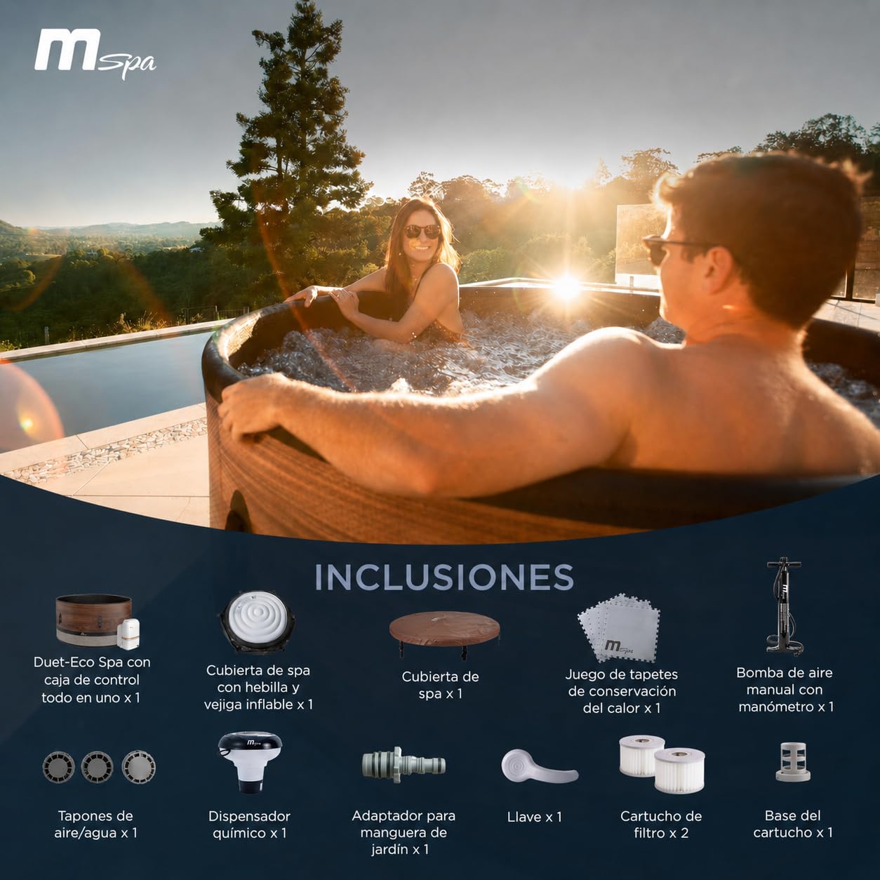 MSpa Duet-Eco SPA Hinchable semirrígido Circular 4-6 Personas con hidromasaje Air Jet, calefacción, filtración Inteligente, ozono y desinfección UVC