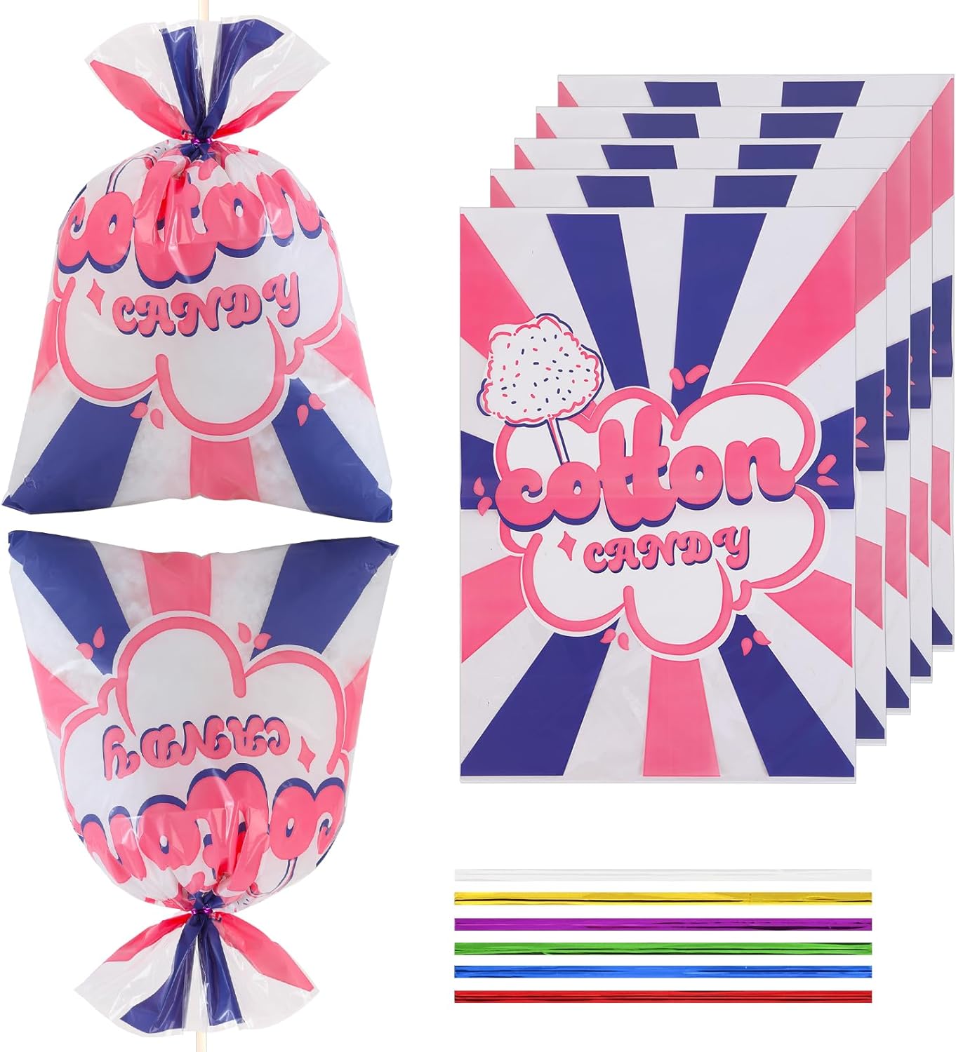 400 Pcs Cotton Candy Bags 12 x 18 Inch,for Cotton Candy Large Carnival Candy,Kitchen,Carnivals Party Favors with Ties