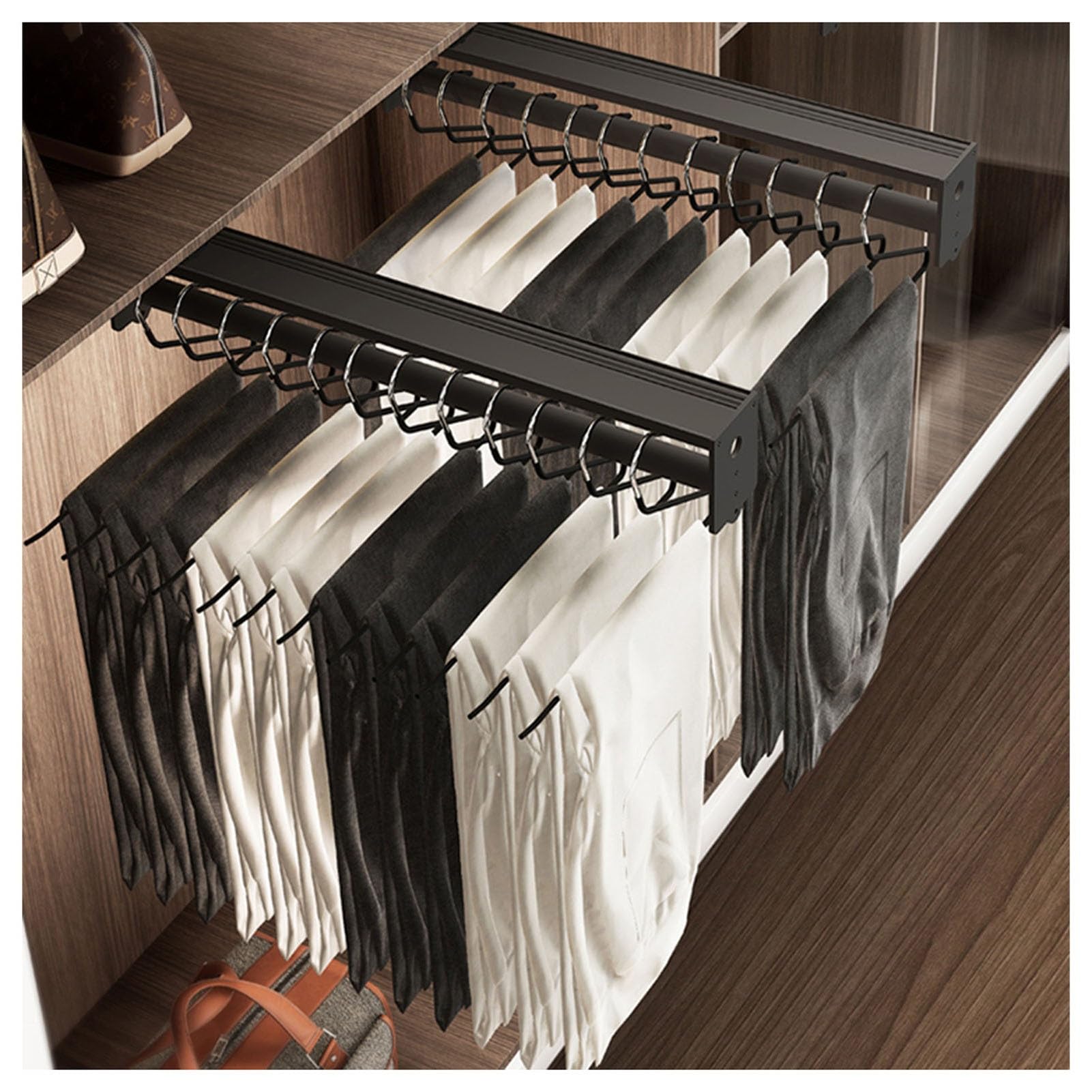 Genérico Perchero retráctil para Pantalones - Organizador Vertical extraíble con Barra para Colgar y Percha Superior (50 cm) - Solución para Ahorrar Espacio en el Armario