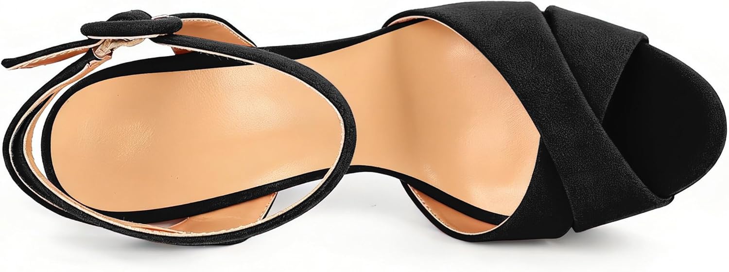 Eldof Women's Platform Sandals Peep Toe Chunky High Heels Ankle Straps Party Dress Casual Shoes 6 Inches - Image 6