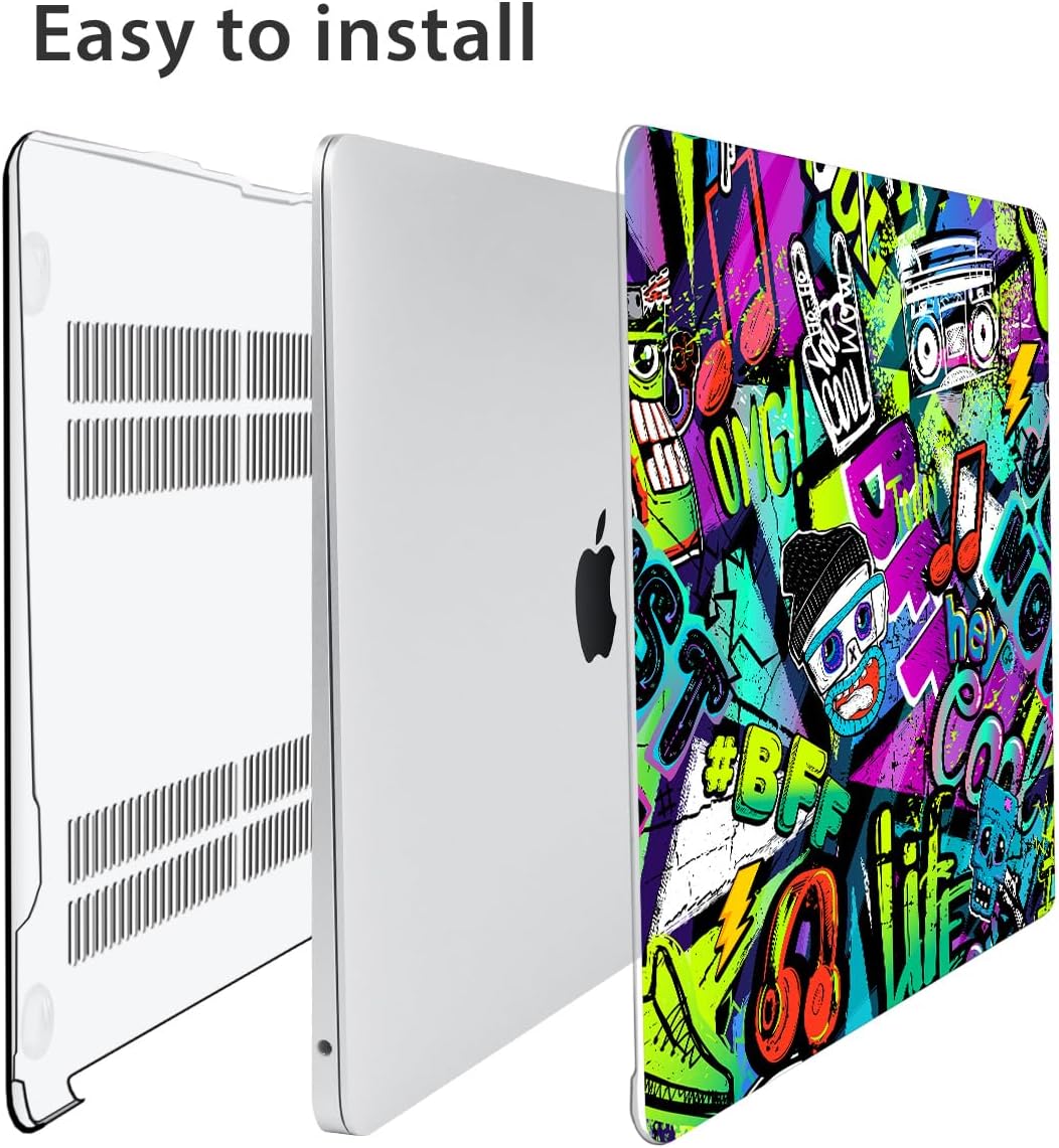Compatible with MacBook Air 13 inch Case 2022 2021 2020-2018 Release M1 A2337 A2179 A1932 with Touch ID, Hard Print Case + Keyboard Cover + Webcam Cover + Screen Protector, Cool Graffiti image 5