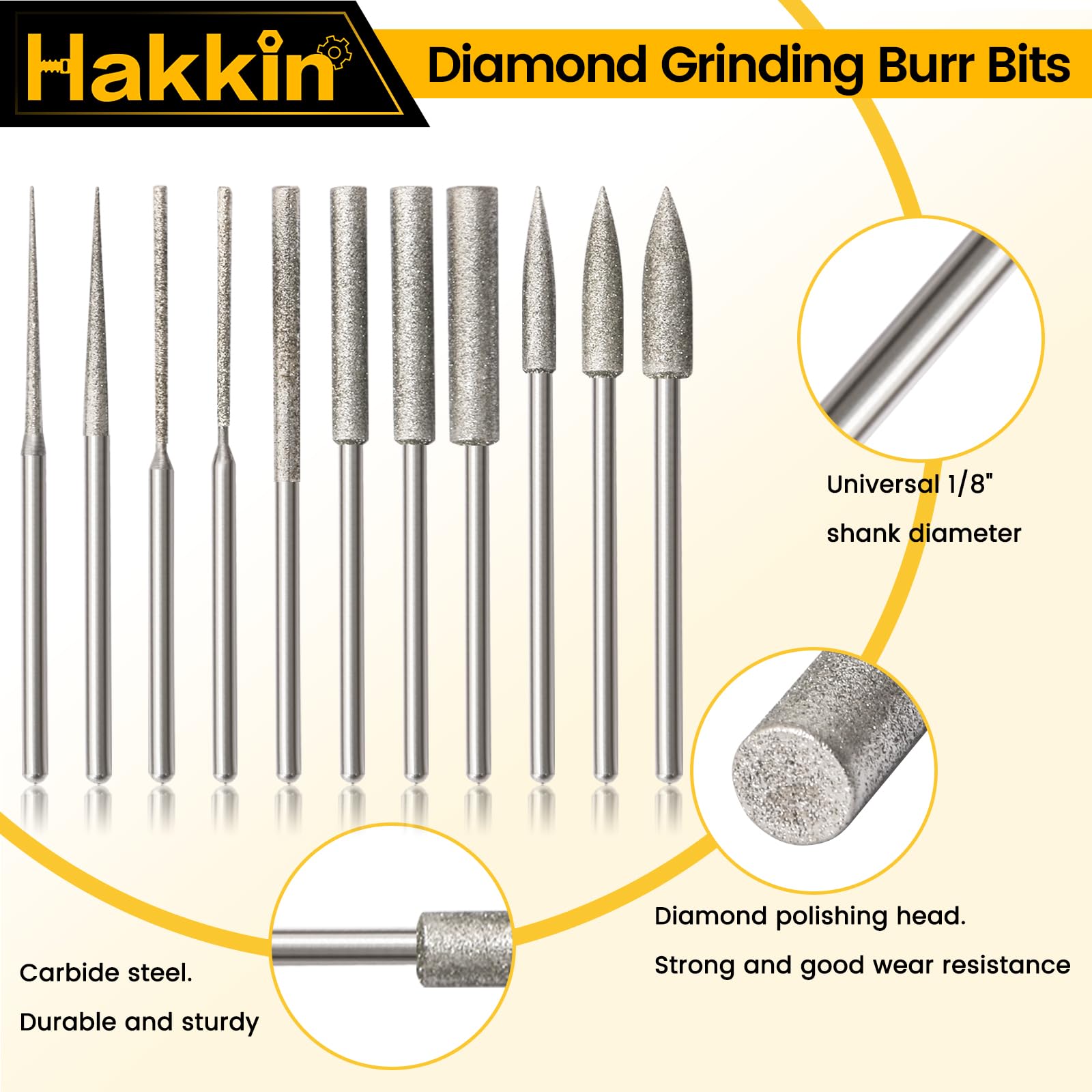 Hakkin 21Pcs Diamond Stone Carving Set including Diamond Burr Bits and Cutting Discs, 3mm Shank - Image 2