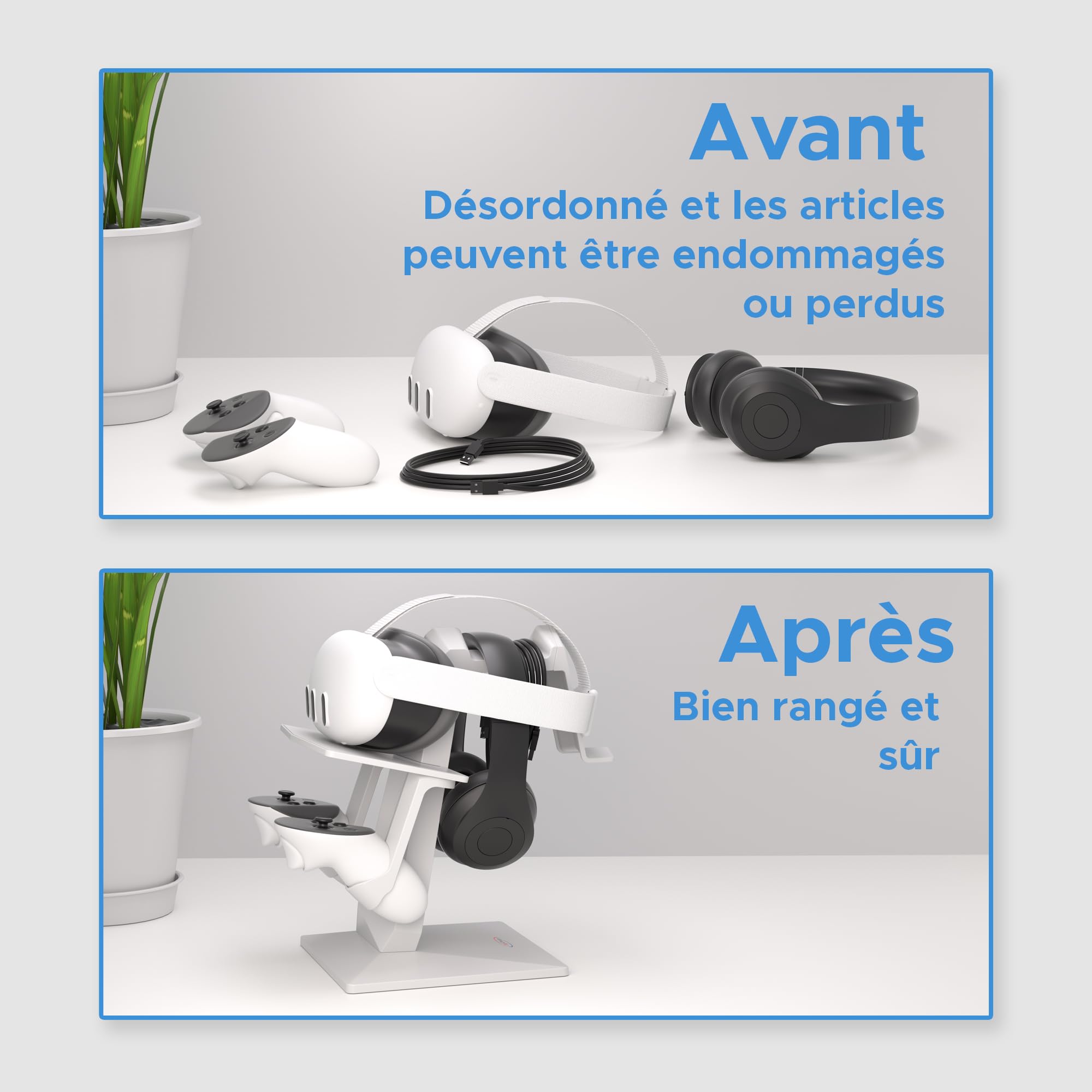 Digicharge Support de Casque VR pour Meta Quest 3S / Quest 3 / Oculus Quest 2 VR Mount Display Storage pour Casque et manettes tactiles