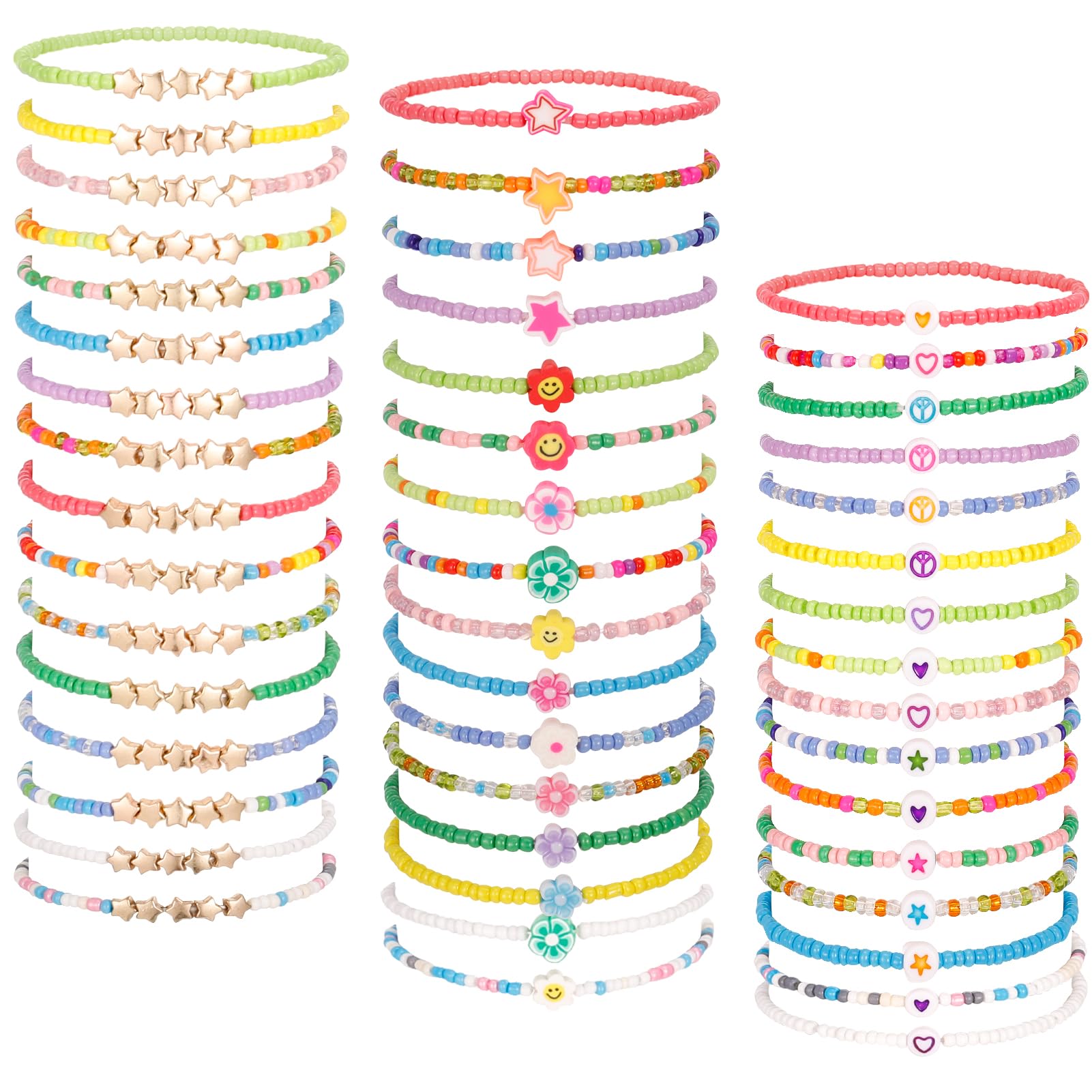 ViEinkaufen 48 Pcs Colorful Friendship Bracelet Set, Bulk Stackable Letter Beaded Bracelets for Girls Women Friends Party Accessories