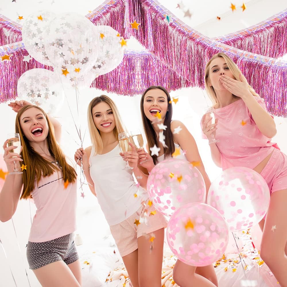 Premium Glitter Pink Fringe Tinsel Garland for Party Decorations -4 Layers Thick, 2 Pack | LILF Foil Metallic Banner Party Streamers for Wedding Birthday Christmas Decoration Home Hanging Glitter-Pink-L 2 image 2 of 8 B0B7539QXY