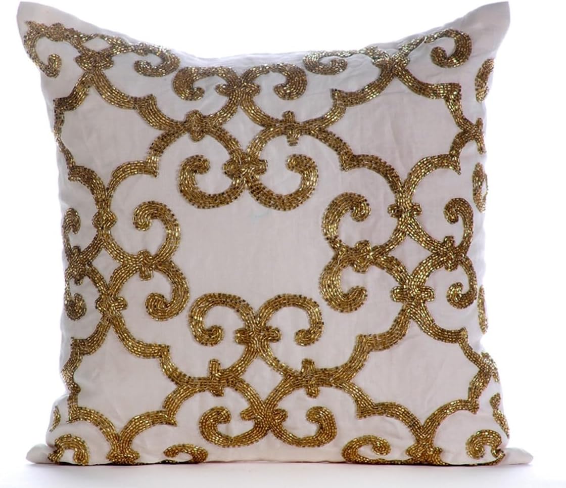 The HomeCentric Cushion Cover for Chair, Gold Euro Pillow Shams 26x26 inch (65x65 cm) Linen Euro Size Pillow Shams, Damask, Modern European Sham Covers Easter - Gold Encrusted