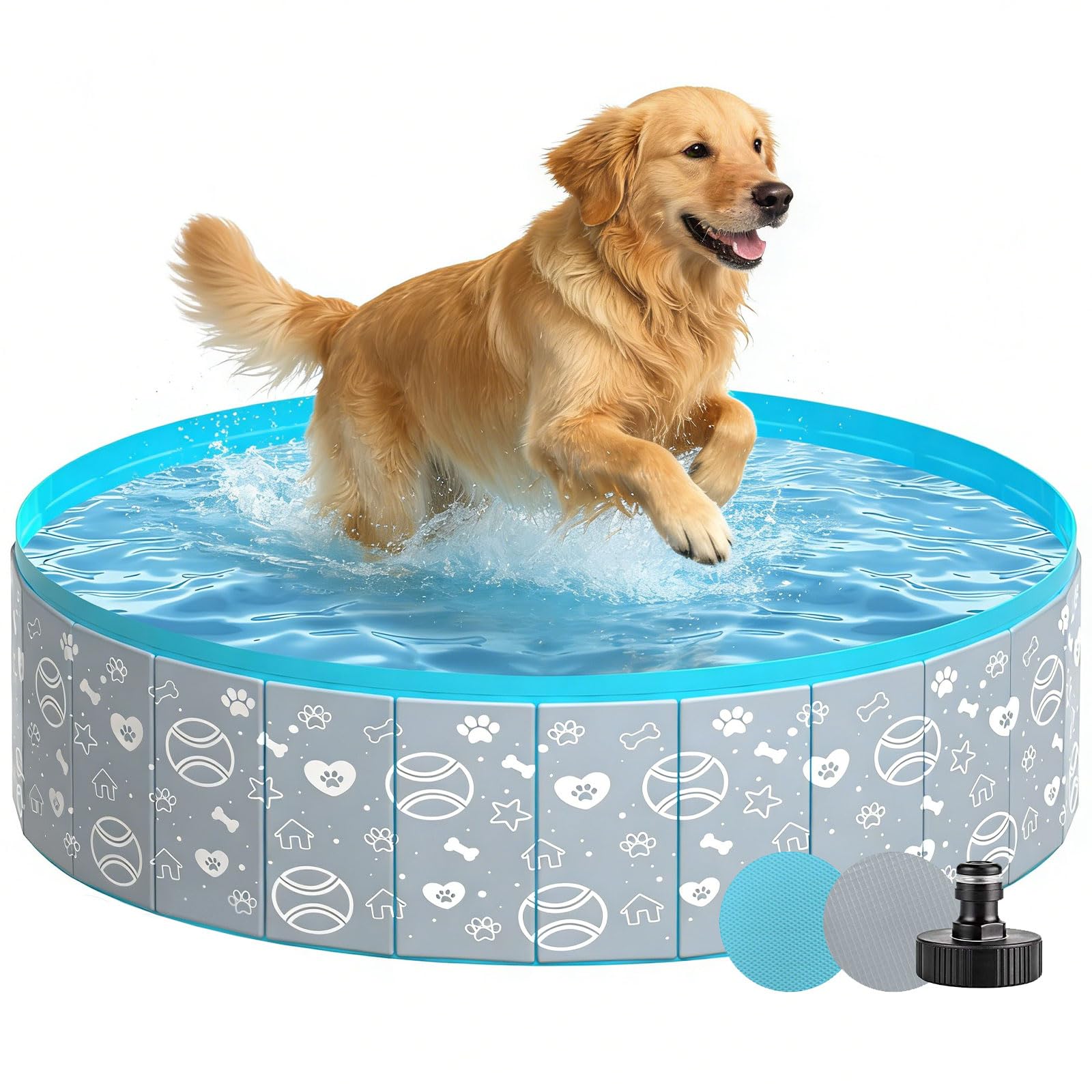 Hundepool 120x30cm, Faltbare Hundepool für Große & Kleine Hunde, Tragbar Swimmingpool für Kinder, Abriebfest/rutschfest/Nicht-Verformbar/Verdickt Material