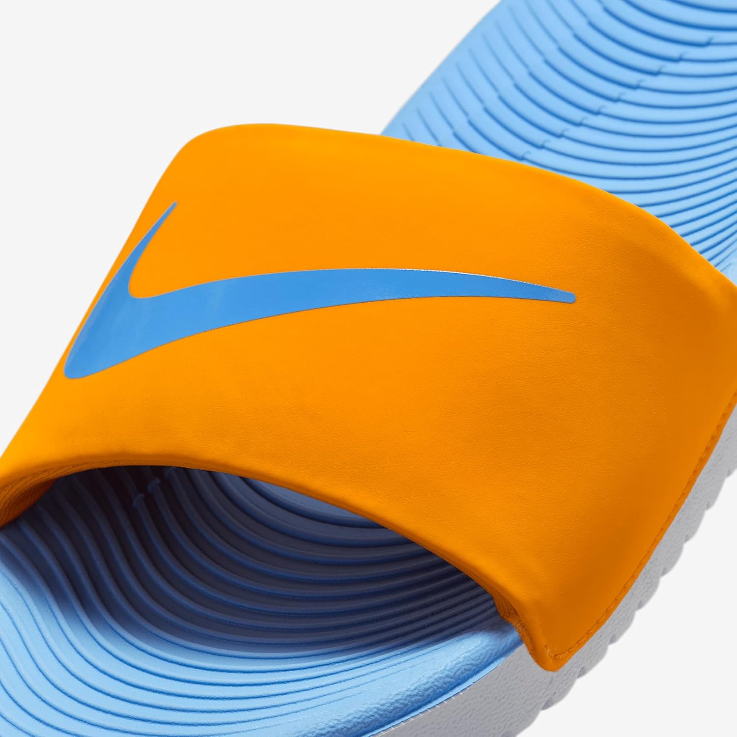 Nike Kawa Big Kids' Slides (Orange Peel/White/University Blue) Size 7