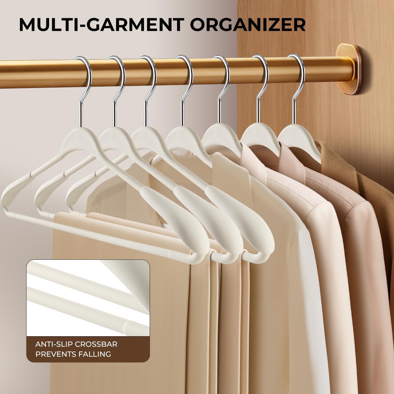 10 Pack Soft-Touch Wide Shoulder Suit Hangers,Heavy Duty Non-Slip Coat Sweater Jacket Thick Clothes Hangers No Shoulder Bump Strong Durable Space-Saving for Men Women Closet, 16.73Inch (Beige)