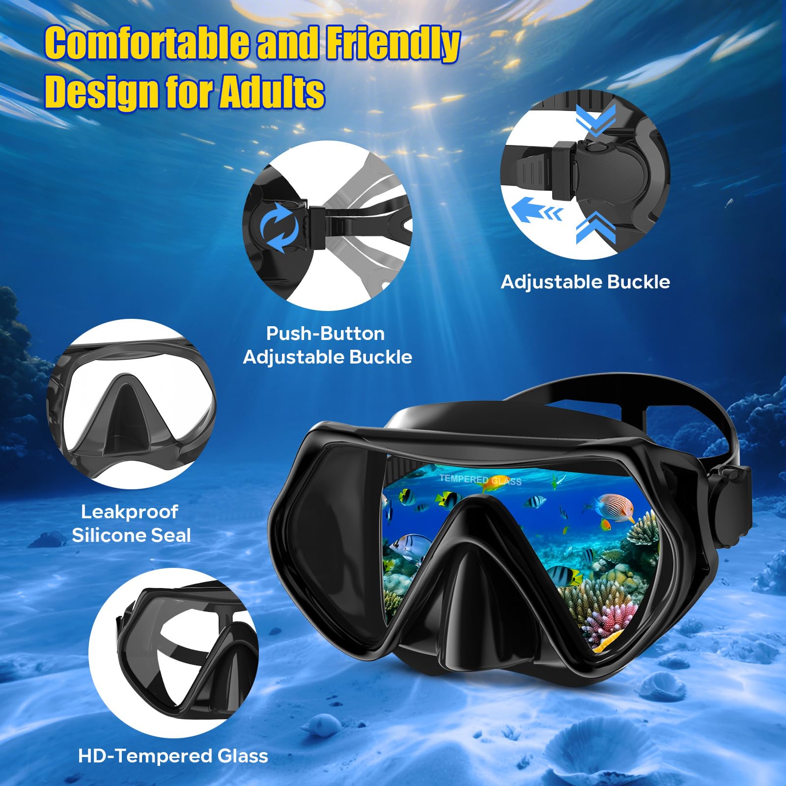 Juego de esnórquel seco para hombres y mujeres, máscara de buceo antivaho panorámica de 180°, equipo de esnórquel profesional para respirar libremente, visión amplia clara bajo el agua