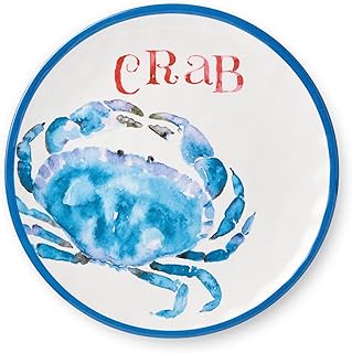 Certified International Beach House Crab 9-Inch Melamine Salad Plates – Set of 6, Coastal Charm, Durable, Lightweight & Dishwasher-Safe