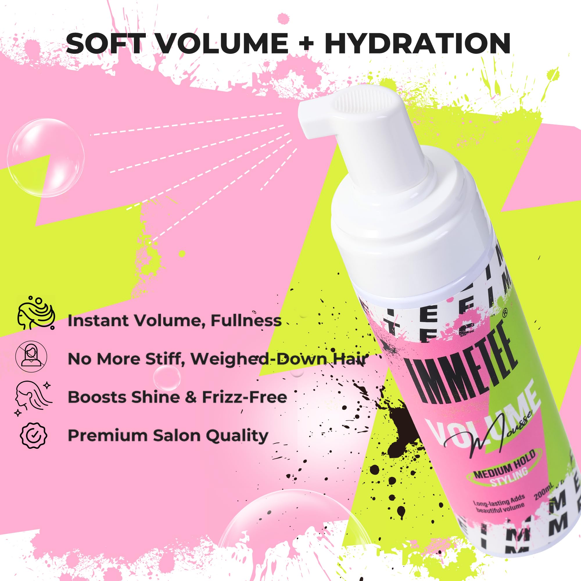 immetee Volumizing Texturizing Mousse,Hair Volumn Mousse,Hair Mousse,Lightweight & Long Lasting,Frizz Control,Medium Hold Stying,Create Instant Volume Thickness,for Fine & Thin Hair 200ml - Image 3