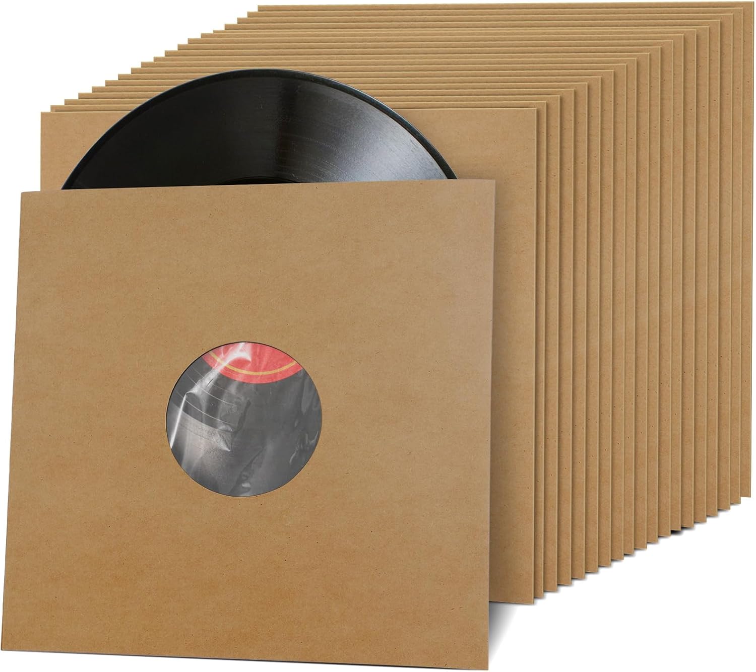 Facmogu 20PCS 12 Inch Brown Kraft Paper Vinyl Record Inner Sleeves, 110gsm Paper Poly Lined Vinyl Covers, 33 RPM Anti Static & Acid Free Record Album Sleeves Protective Jackets for LP Records Storage
