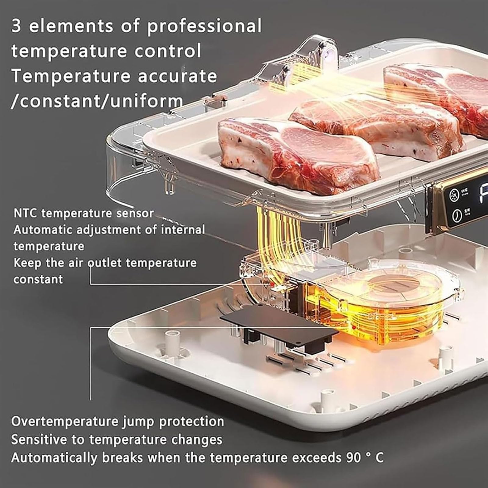Descongelador eléctrico de alimentos, máquina de descongelación de carne de 8 litros con pantalla LED, ajuste de 3 velocidades, ciclo de calor de 360° para filetes y mariscos