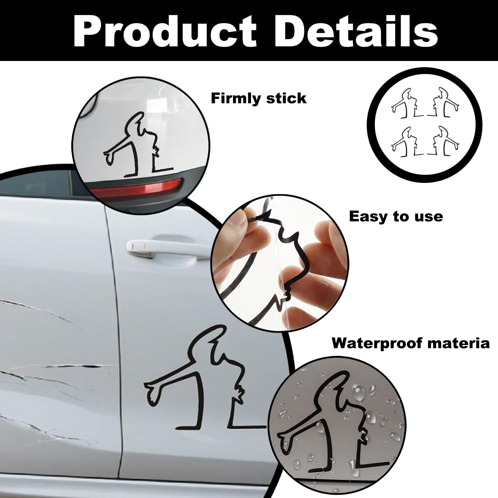 4 Stücke Lustige Autoaufkleber,Autolack-Kratzer-Erinnerungsaufkleber,eflektierende Aufkleber für Autos,Wütender Mann Kratzer Erinnerung Autoaufkleber,Auto Aufkleber Groß Zum Aufkleben Neben Einem - 3