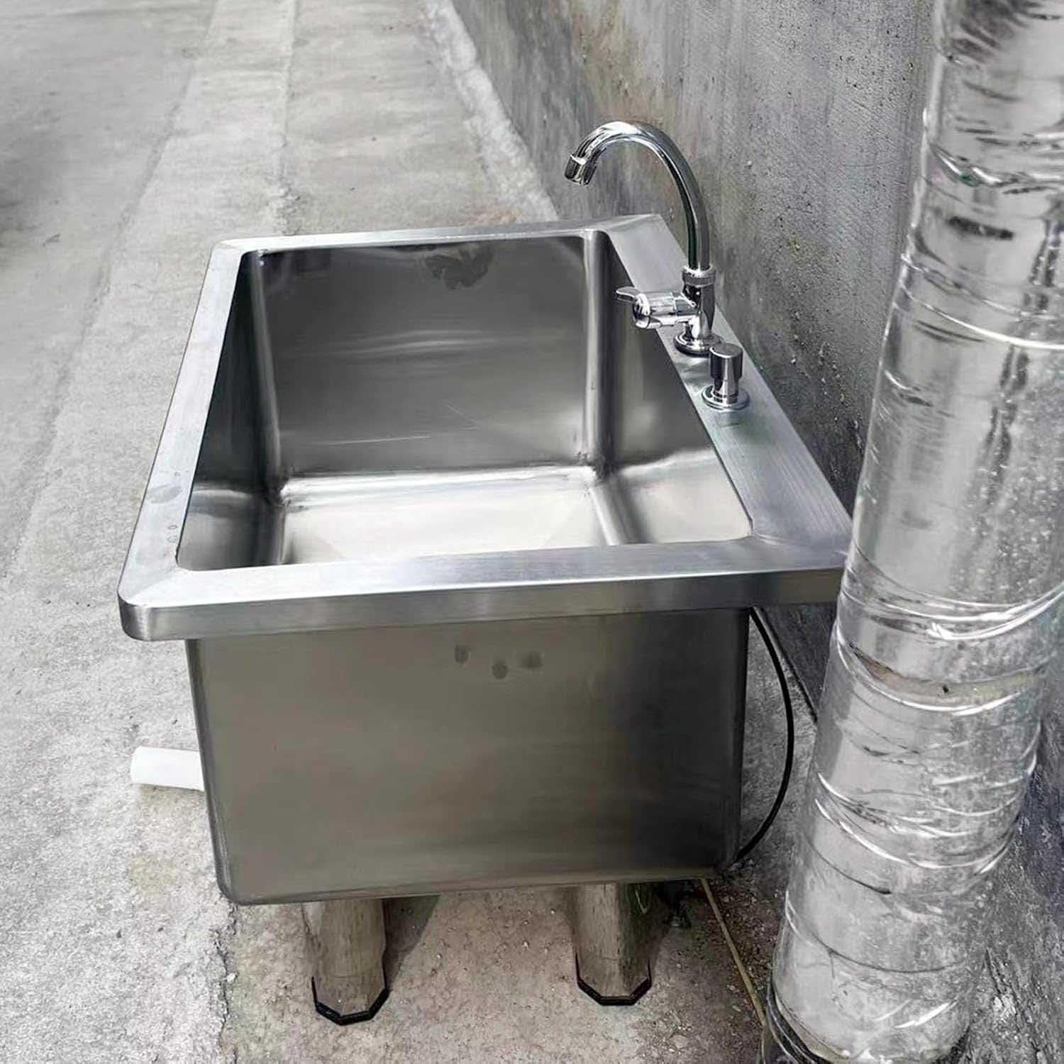 Fregadero para Fregona Independiente con Grifo, Fregadero para Fregona De Acero Inoxidable 304 con Botón De Drenaje Y Ranura de 30 cm de Profundidad para Restaurantes