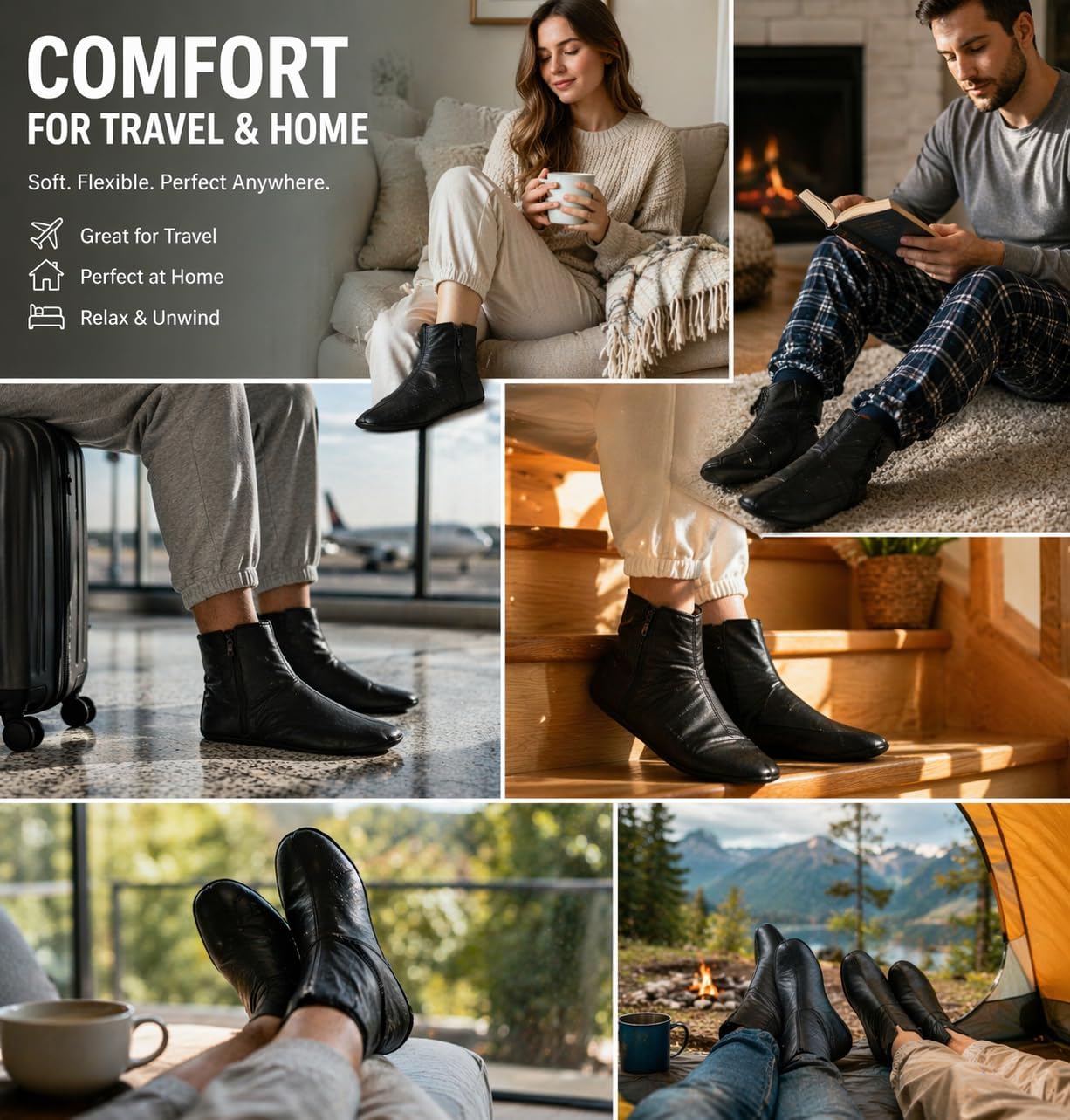 Premium Leather Slipper Socks for Men Women - Soft Fleece Lined Winter Indoor Slippers, Halal Sheepskin Leather Khuffs for Wudu Islamic Prayer, Warm Ankle House Booties with Zipper & Fastener image 2