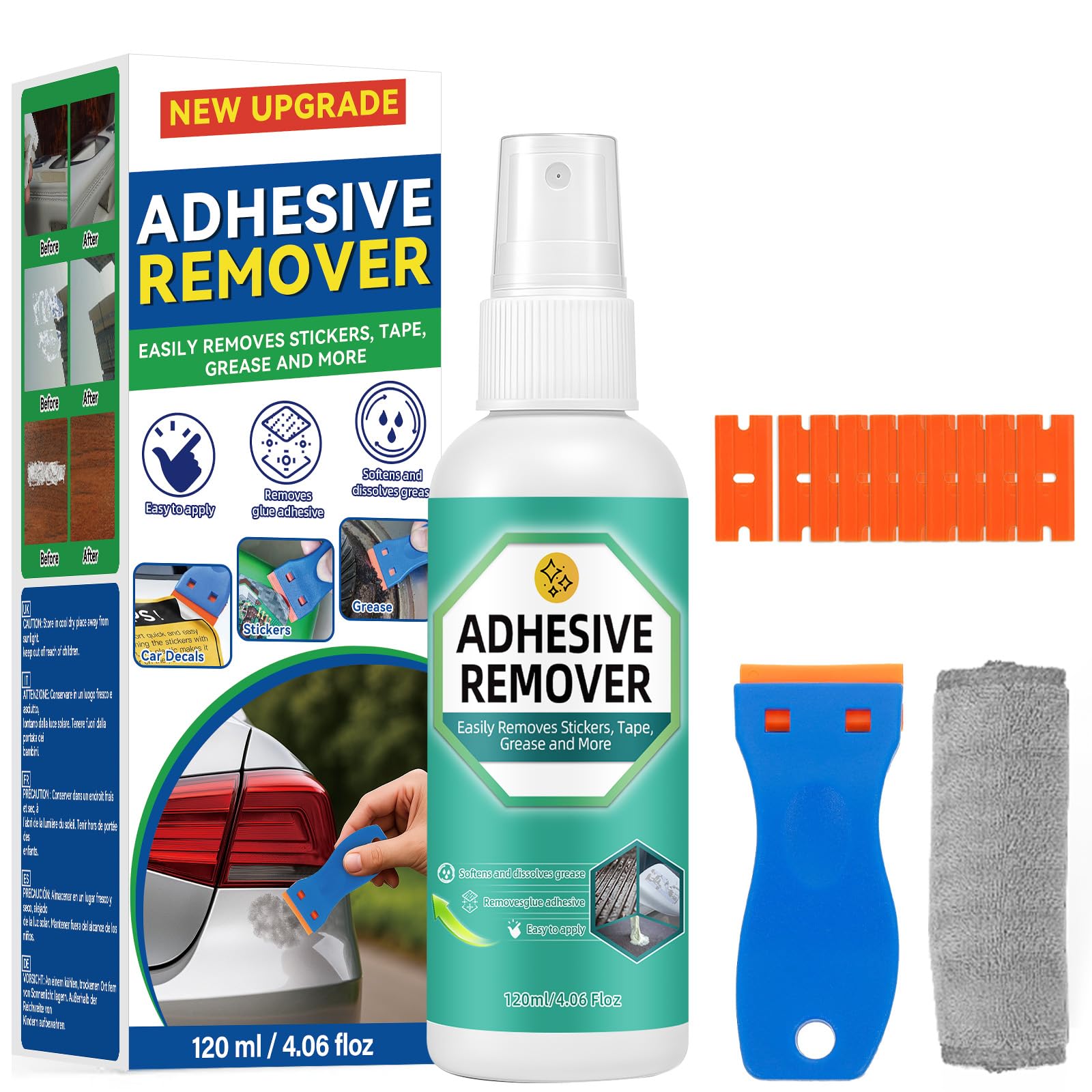 Glue Remover, Surface-Safe Adhesive Remover with Plastic Scraper, Sticker Remover for Easy Removal of Stickers, Labels, Decals, Tape Residue, Chewing Gum Remover