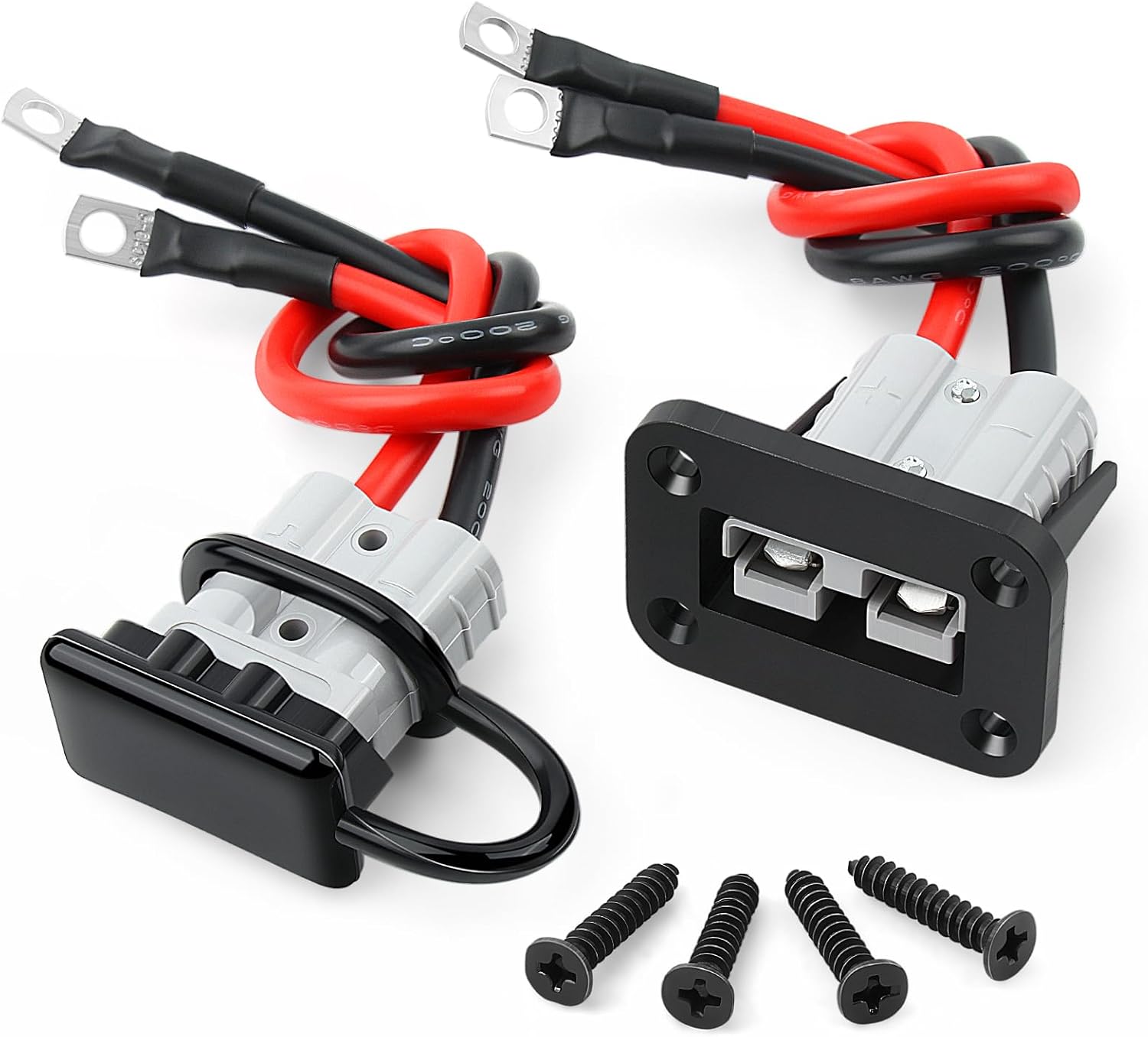Zhushan 4 Pcs 120A Battery Quick Disconnect Connectors with Flush Mount Plates and Dust Covers, Heavy-Duty Plug Kit Compatible with Anderson SB120 for Trailer, Winch, RV, Solar, Truck, Boat