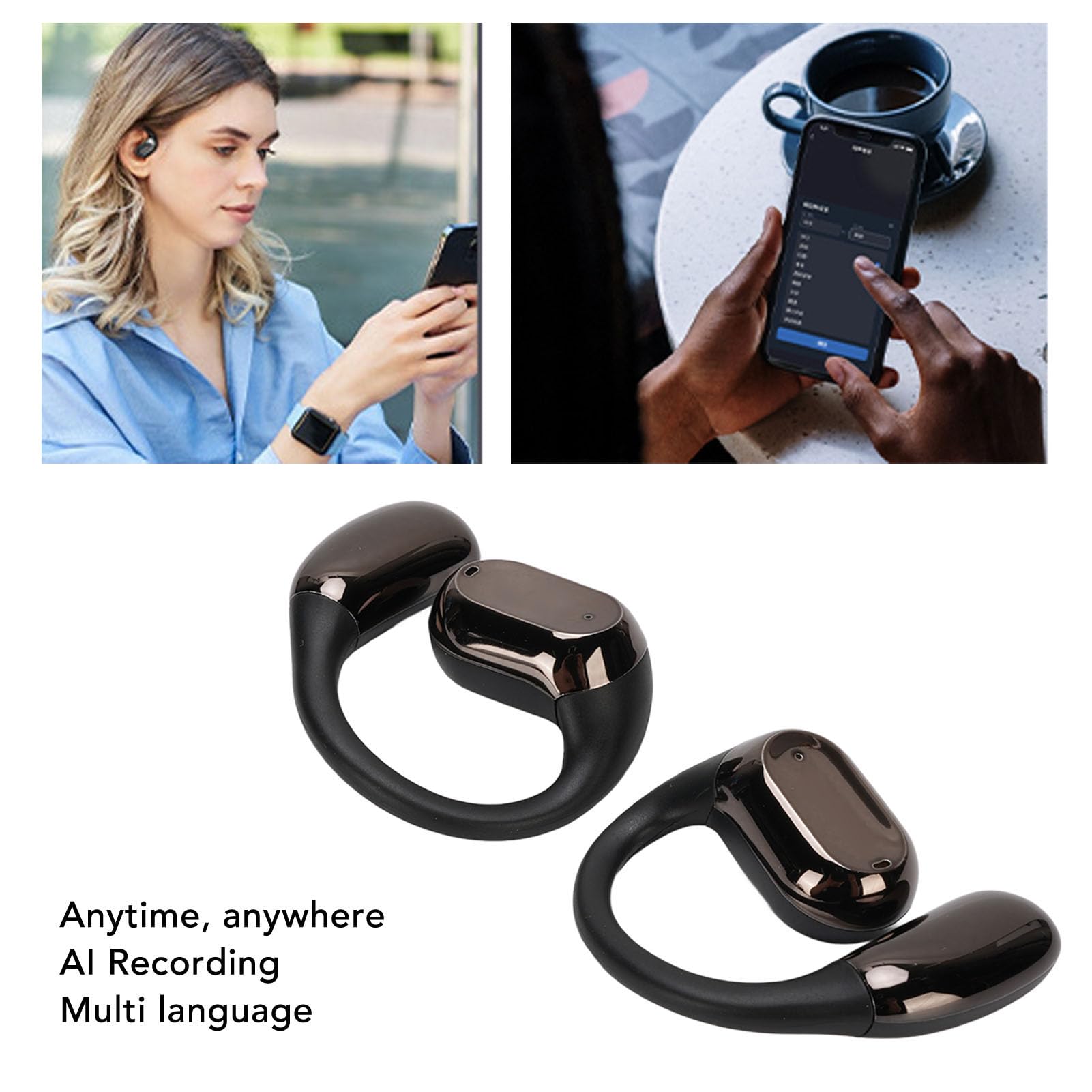 Auricolari di Traduzione Intelligenti AI Dispositivo di Traduzione Wireless in Tempo Reale Auricolari per Traduttore Linguistico per Viaggiatori e Riunioni di Lavoro (BLACK)