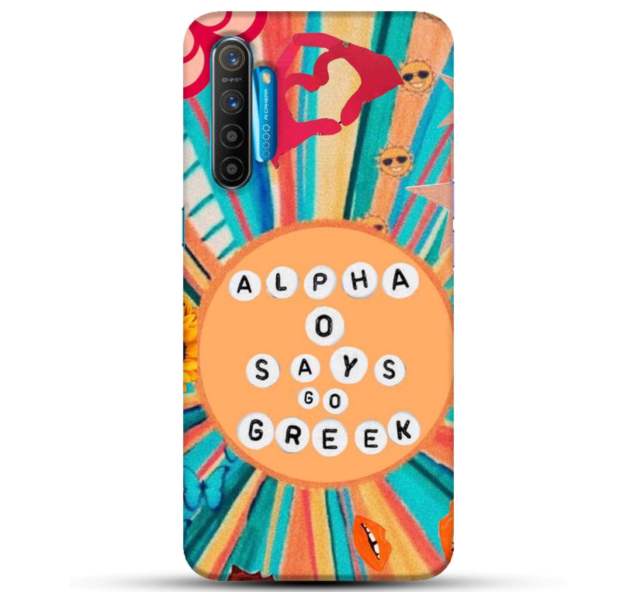 Pikkme Alpha Says Go Greek Background Designer Printed Hard Back Case and Cover for Oppo Realme XT