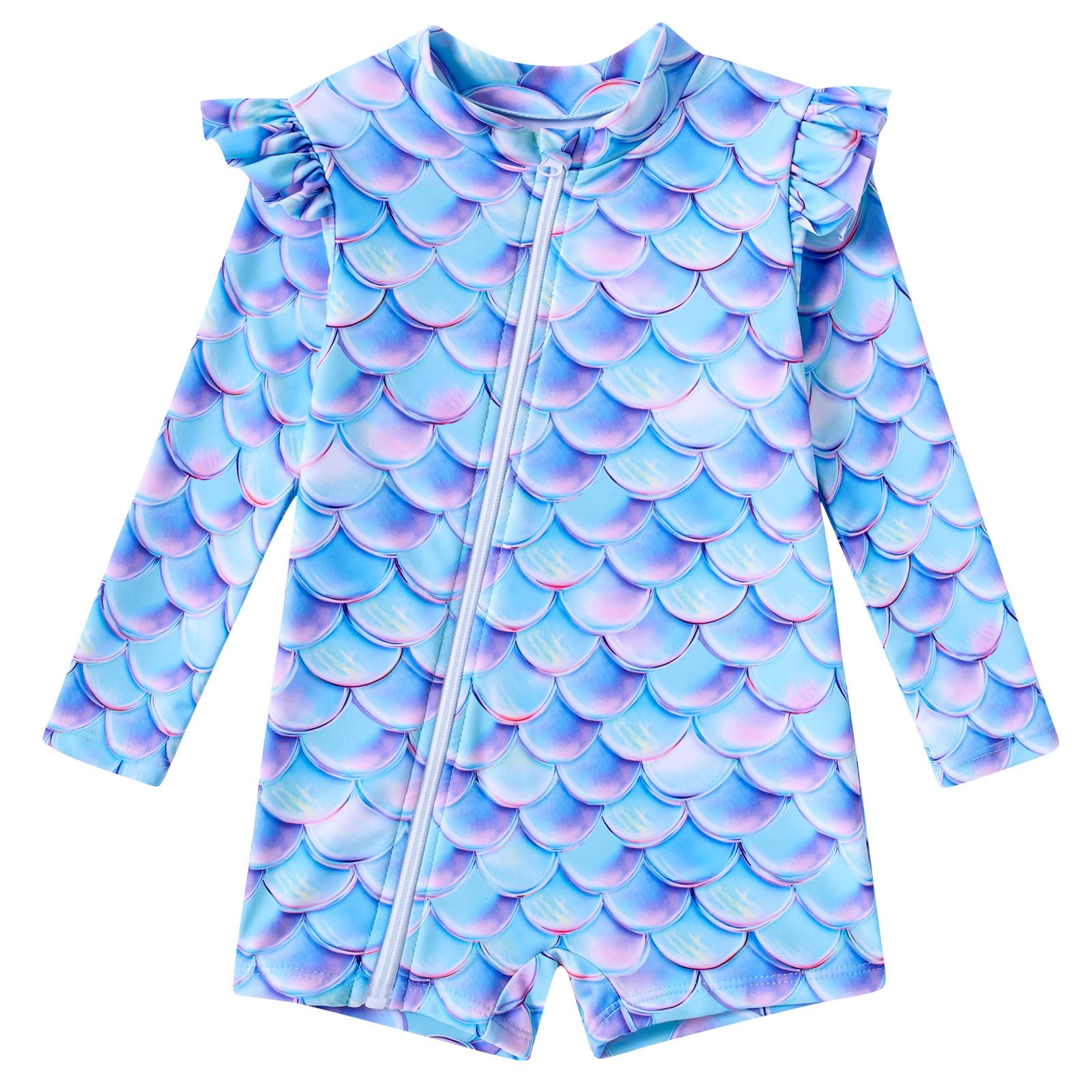 Idgreatim Baby Girls Swimsuit Toddler Kids Rash Guard Bathing Suit Infant One Piece Long Sleeve Zipper Swimwear 3-24 Months