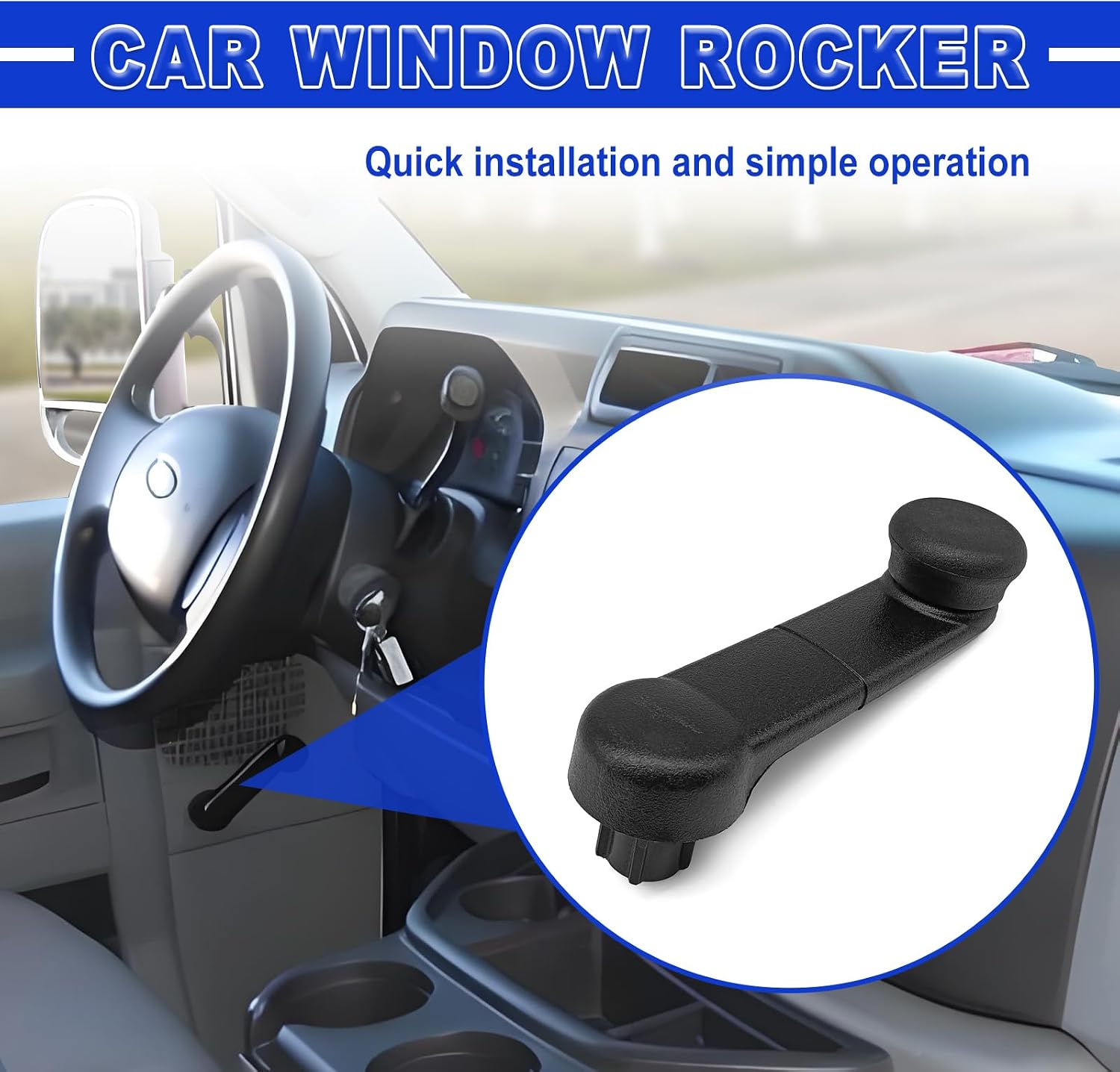 Ford Window Crank Handle Set Front Rear Left Right OEM Style Metal Body Plastic Cover E6DZ5423342A F7UZ1523342AAA Fits 1987-2023 Mustang Bronco F150 F250 F350 Super Duty Econoline Ranger