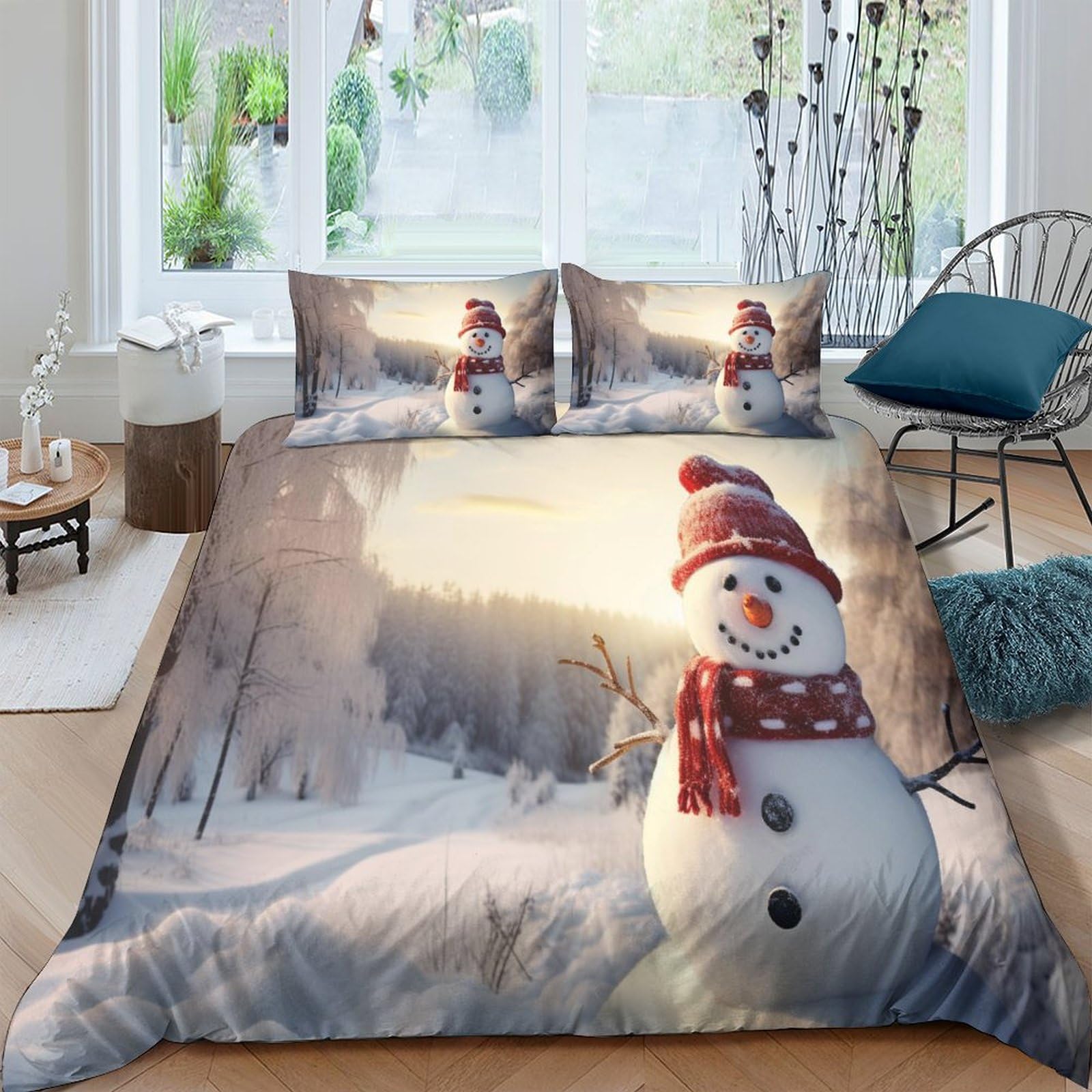 Parure de lit de luxe IOFEER en qualité supérieure avec drap de couette bonhomme de neige