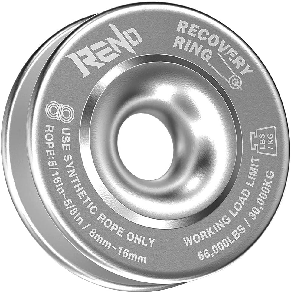 RENO Winch Snatch Recovery Ring, 66,000 lbs Compatible with Off Road ATV UTV SUV Truck Off-Road Vehicle Towing Recovery (Aluminum, Silver, 1 Pack)