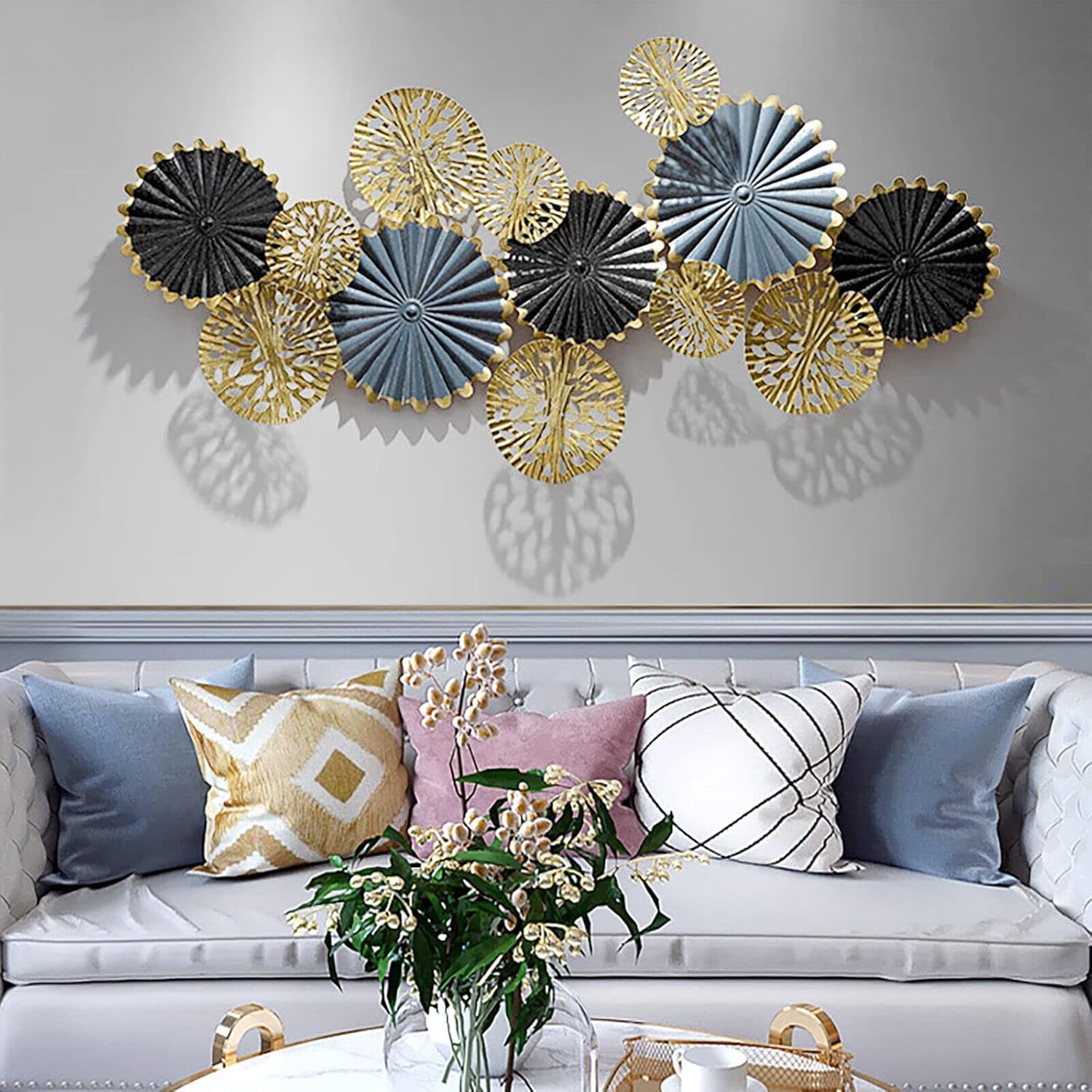 Oxylonty Mural 3D, decoración de pared de ginkgo, decoración de pared de metal, decoración moderna para salón, oficina