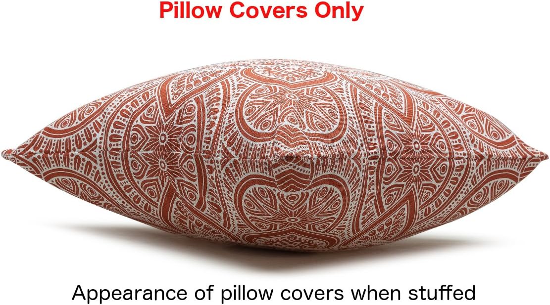 TreeWool Mandala Accent Spring Summer 24x24 Set of 2 Decorative Throw Pillow Covers 100% Cotton Home Decor Pillowcases for Sofa Couch (Rust)
