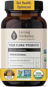 Living Alchemy Gut Health Supplements for Men & Women - Your Flora Probiotic Professional Digestion Supplement with Fermented Soybean, Prebiotics, Digestive Enzyme - Vegan, Non-GMO, 60 Pcs