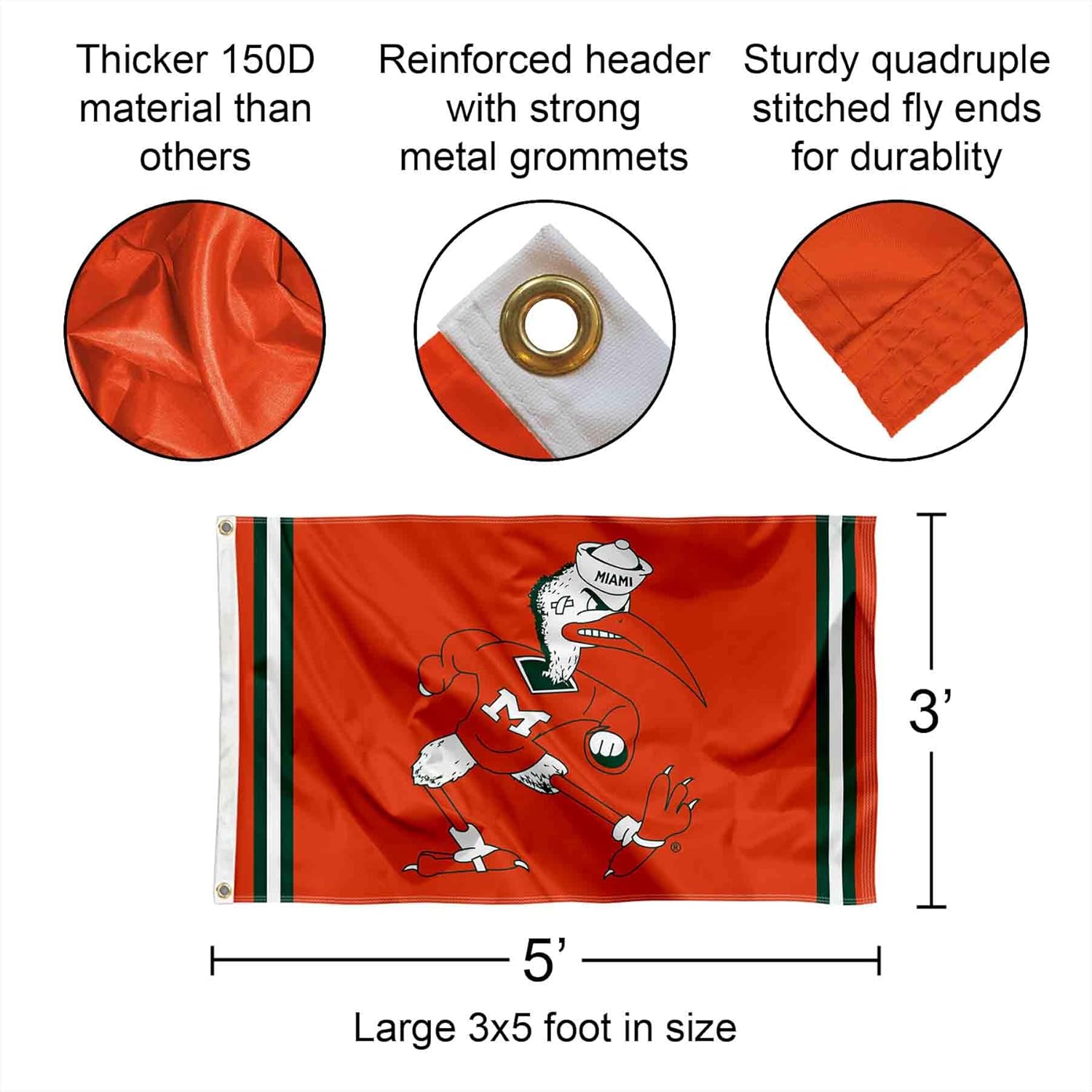 College Flags & Banners Co. Hurricanes Vintage Retro Throwback 3x5 Banner Flag