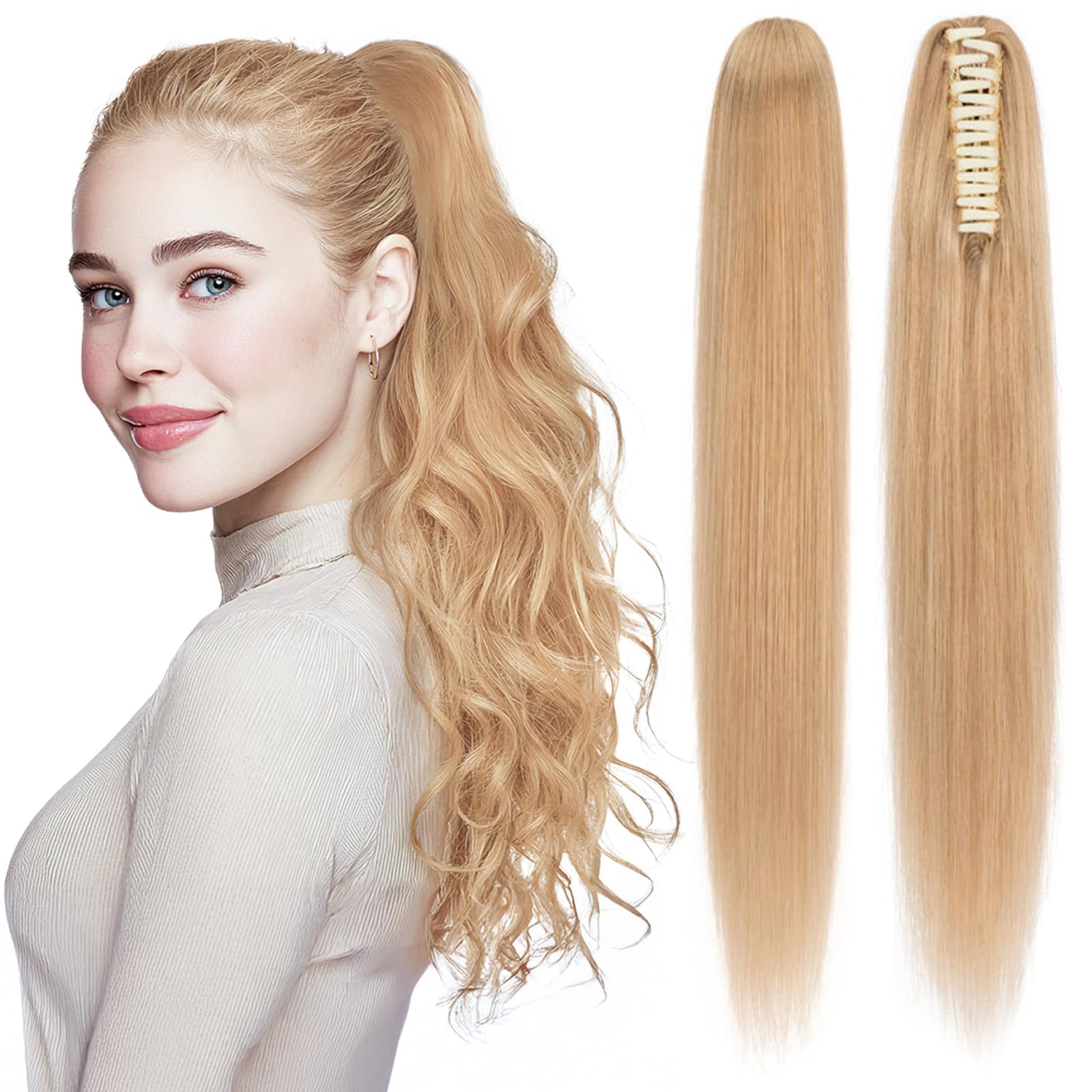 Photo 1 of SEGOHAIR Ponytail Extension for Women, Human Hair, Claw Clip, Natural Look, Soft, Ideal for Dates, Weddings, Parties, Gifts - 22 Inches, 120g, #Dark Blonde