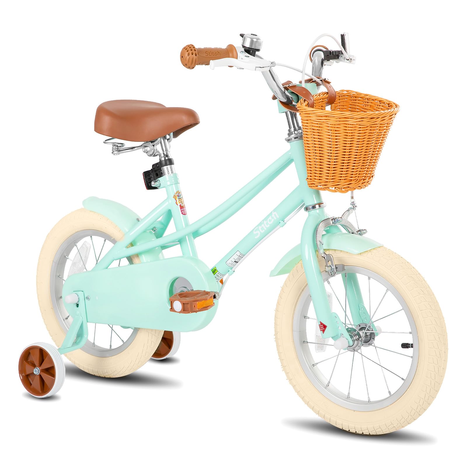 STITCH 16 inch Kids Bike for 5-7 years Girls, 16 Inch Girls Bike with Sstabiliser & Basket, children' Bicycle Green