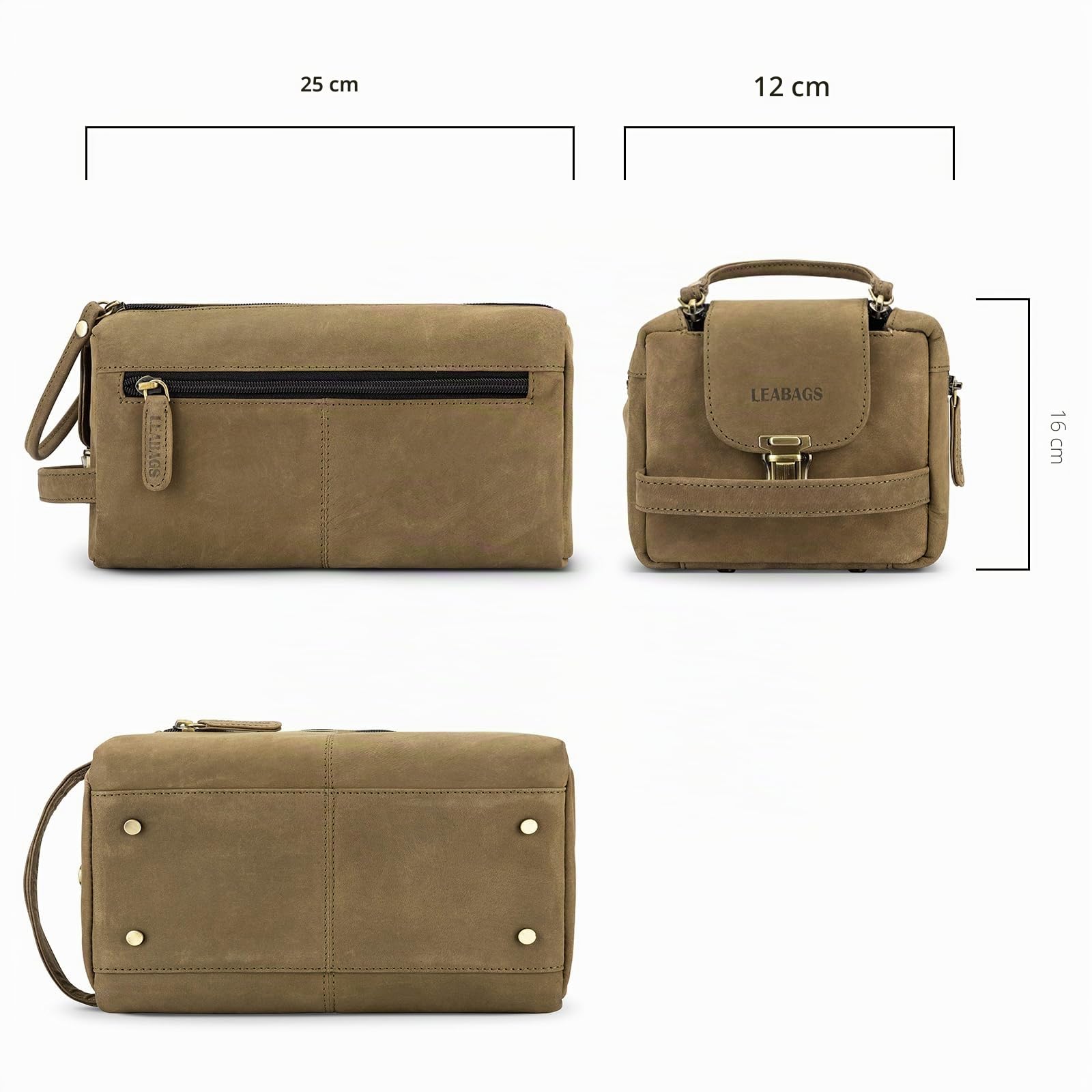 LEABAGS Grand Sac de Toilette en Cuir Premium pour Hommes | Trousse de Toilette à Suspendre spacieuse | Trousse de Maquillage, de Surveillance et de beauté