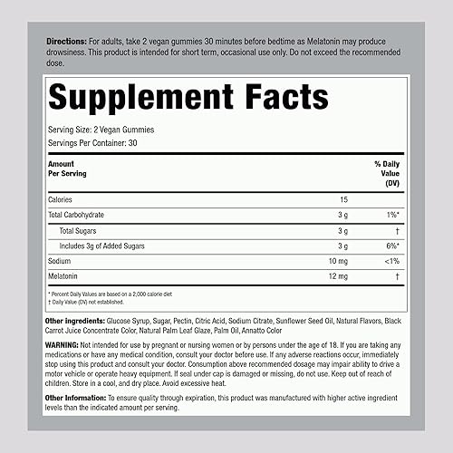 Miniatura 2 de Piping Rock Melatonin Gummies 12mg  60 Count  Maximum Strength  Berry Flavor  Vegan, Non-GMO, Gluten Free Supplement