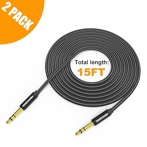 Miniatura 20 de HOSONGIN Cable TRS para instrumentos de 1/4 de pulgada, paquete de 2 unidades de 3.3 pies [nailon trenzado blindado], cable de audio estéreo TRS