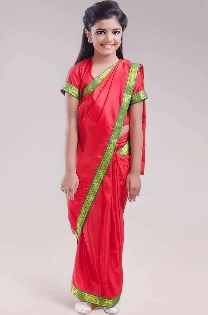 Fancydresswale School Teacher Dress for Kids (Pre-Stitched Red Saree)