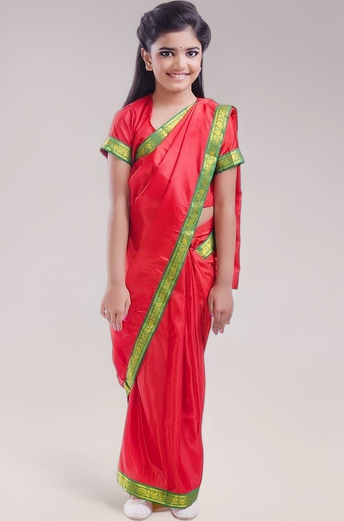 Fancydresswale School Teacher Dress for Kids (Pre-Stitched Red Saree)