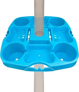 Myard 15 Pro Universal Beach Umbrella Table Tray with Tablet Slots, Earpod Holds, Drink Holders, Snack Grooves, Phone Slots, Sunglasses Holes, Small Bag Hangers for Beach, Swimming Pool Blue