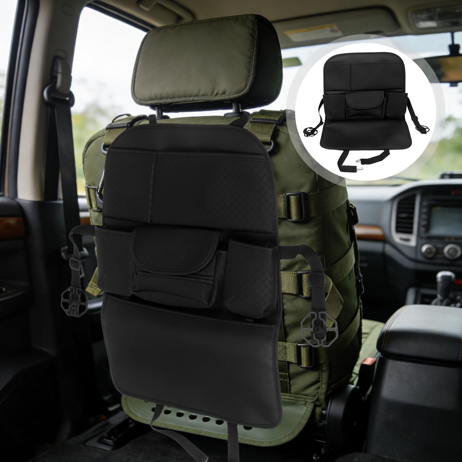 Organizer per Sedile Posteriore Auto Nero, Borsa Portaoggetti Multifunzione Sospesa con Porta Tablet e Portabicchieri, Organizer Schienale Auto Compatibile con Suv, Camion