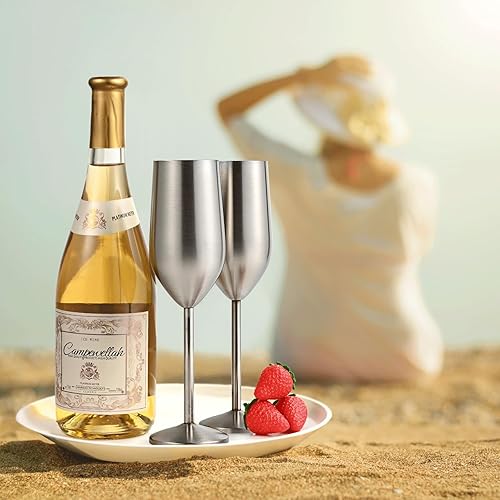 Miniatura 5 de Lifecapido Paquete de 4 copas de champán de acero inoxidable, copas de champán irrompibles de 8 onzas, elegantes copas de champán de acero