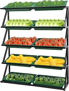 5-Tier Kitchen Storage Cart, 59'' H Commercial Supermarket Fruit Vegetable Shelf Organizer w/ 10 Removable Baskets, Display Shelf for Kitchen, Office, Store, Supremarket, 220lbs Load Capacity
