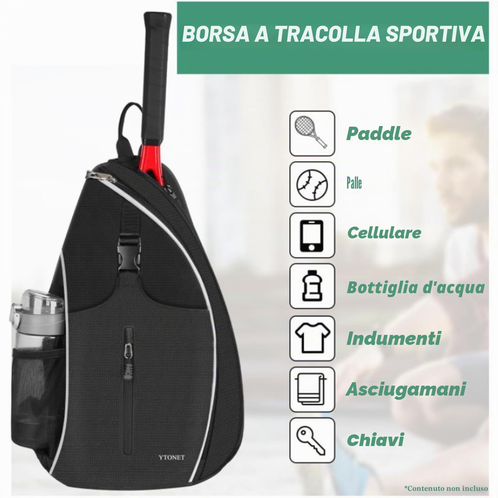 Borsa da tennis per 2 racchette, borsa per racchette da tennis, zaino da tennis, racchetta da badminton, borsa per il trasporto, borsa per tennis, pickleball/badminton/squash