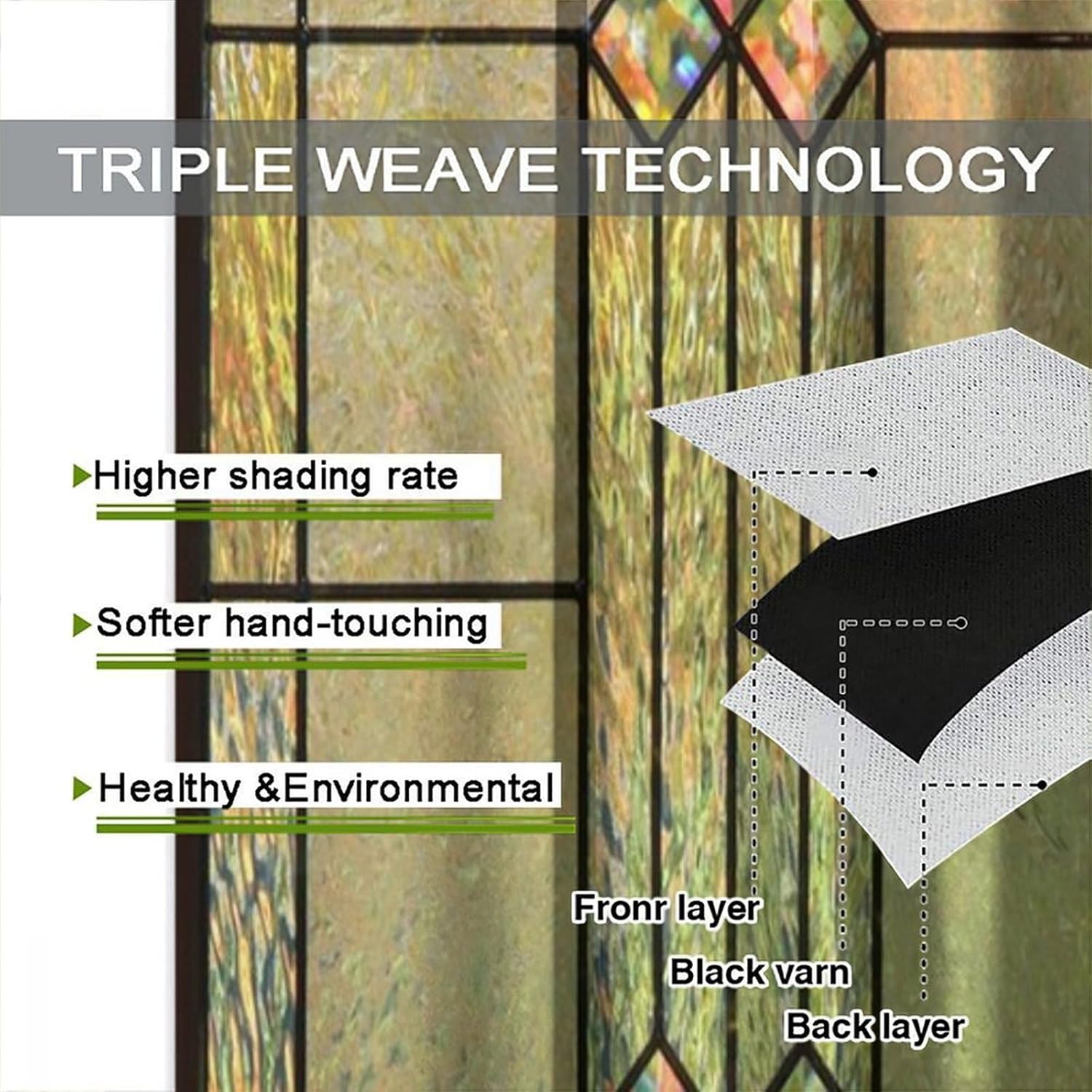 Stained Glass Curtains, Yellow Glass Window Print Rod Pocket Thermal Insulation Window Treatments for Living Room Bedroom Kitchen Cafe Drapes 63x72 Inch