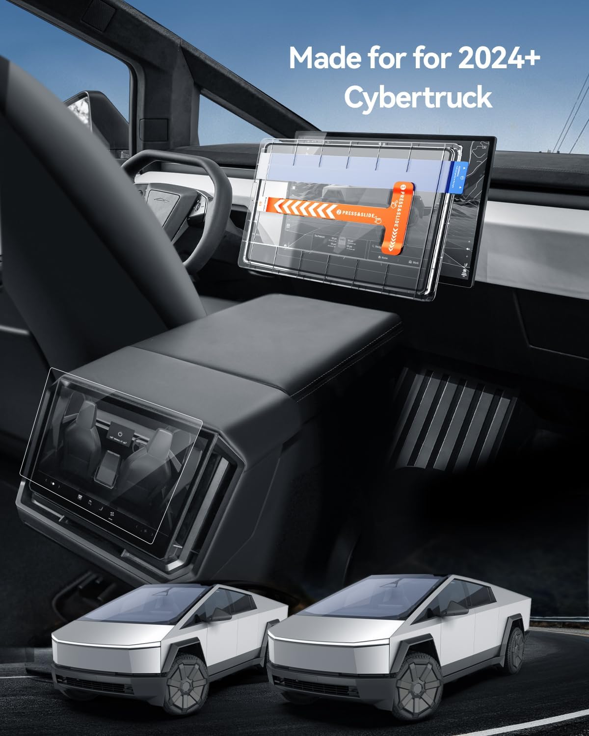 2PCS for Cybertruck Matte Screen Protector for Tesla Cybertruck (2024-2026) Accessories Navigation& Rear-seat Protector Film Tempered Glass Anti-Glare Front 18.5" & Rear 9.4''-Mounting Frame Kit